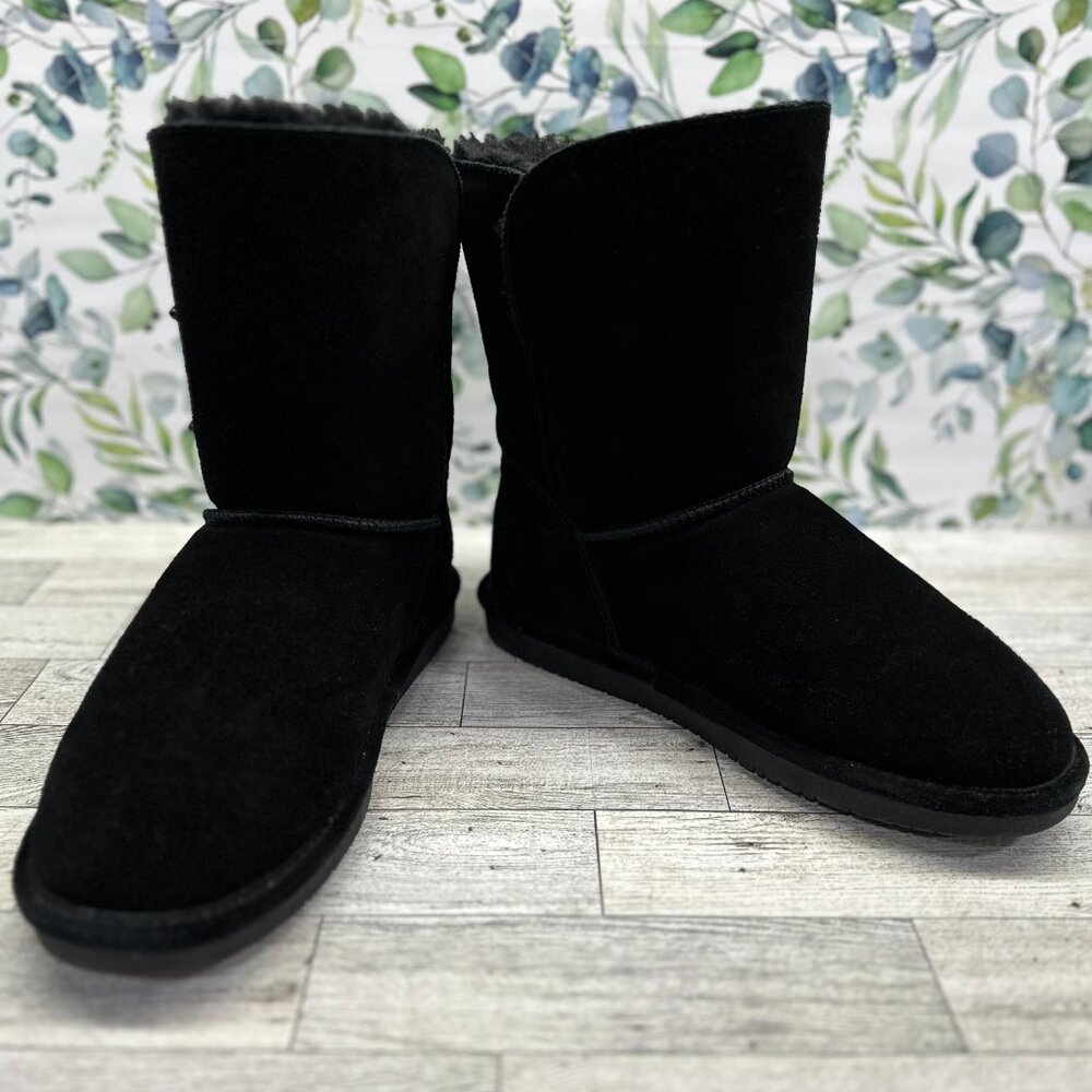 BEARPAW Abigail Women's Black Suede Sheepskin Wool Lined Boots Winter Size 10M